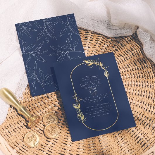 Papier Budget Marine Bleu Botanique Mariage cadre or