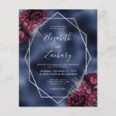 Papier Budget Marine Bleu Bourgogne Argent Mariage Floral (Devant)