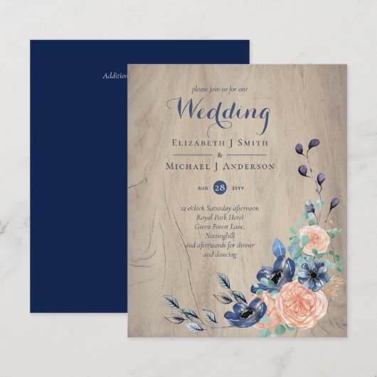 Papier Budget Marine Bleu et Mariage de corail Woodland (Devant / Derrière)