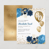 Papier Budget Marine Bleu Floral or Ballons Anniversaire (Devant / Derrière)