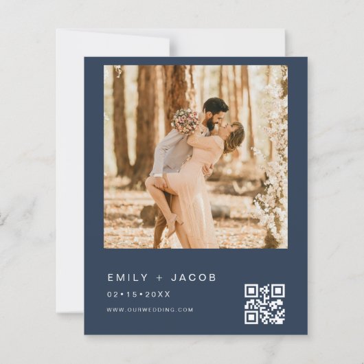 Papier Budget Marine Bleu Le Mariage de Photo Code QR (Dos)