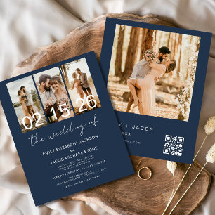 Papier Budget Marine Bleu Le Mariage de Photo Code QR