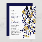 Papier BUDGET Marine bleu, or faire-part de mariage flora (Devant / Derrière)