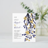 Papier BUDGET Marine bleu, or faire-part de mariage flora (Debout devant)
