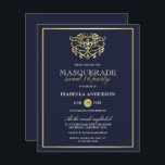 Papier Budget Marine Bleu & Or Masquerade Sweet 16 Party<br><div class="desc">Budget Marine Blue & Gold Masquerade Sweet 16 Invitations de fête. Doté d'un faux masque en feuille d'or au sommet contre un arrière - plan bleu marine. Parfait pour une fête de 16 ans moderne et classe !</div>