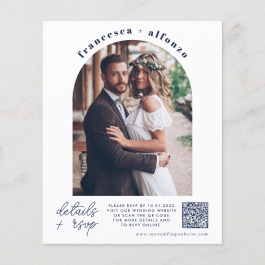 Papier Budget Marine Bleu RSVP QR Code Retro Photo Mariag (Dos)