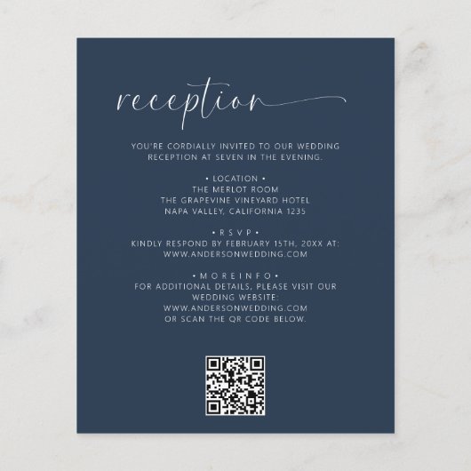 Papier Budget Marine Bleu Tout en un Mariage QR Code (Dos)