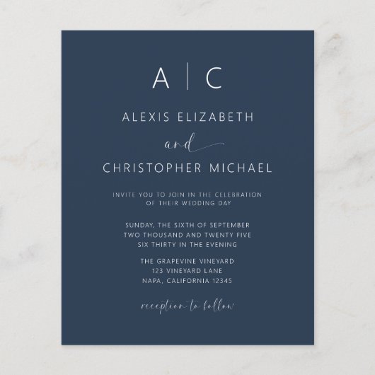 Papier Budget Marine Bleu Tout en un Mariage QR Code (Devant)