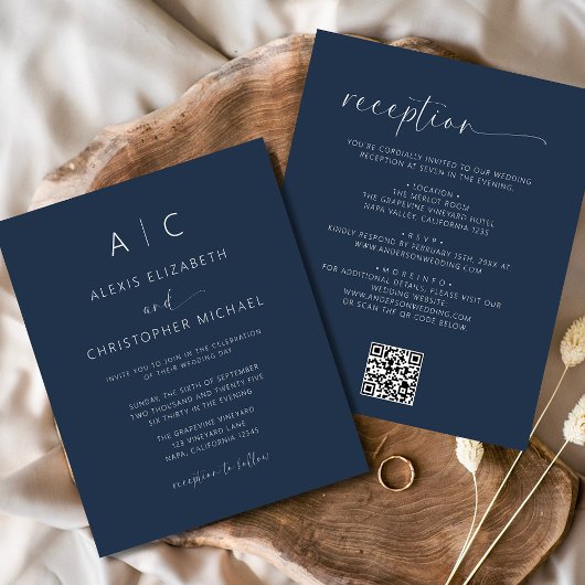 Papier Budget Marine Bleu Tout en un Mariage QR Code