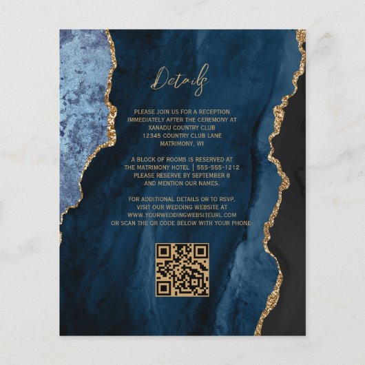 Papier Budget Marine Blue Agate Script QR Code Mariage (Dos)