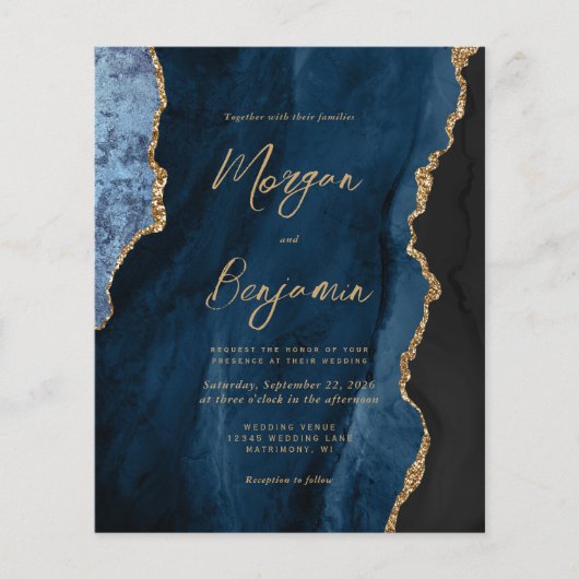 Papier Budget Marine Blue Agate Script QR Code Mariage (Devant)