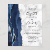Papier Budget Marine Blue Argent Agate Marbre Mariage (Devant)