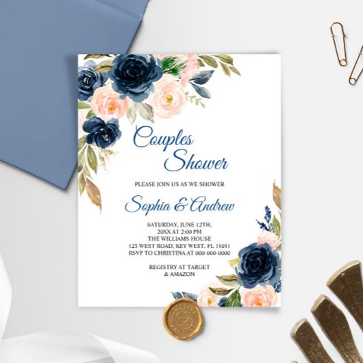 Papier Budget Marine Blue & Blush Couples Showinvite
