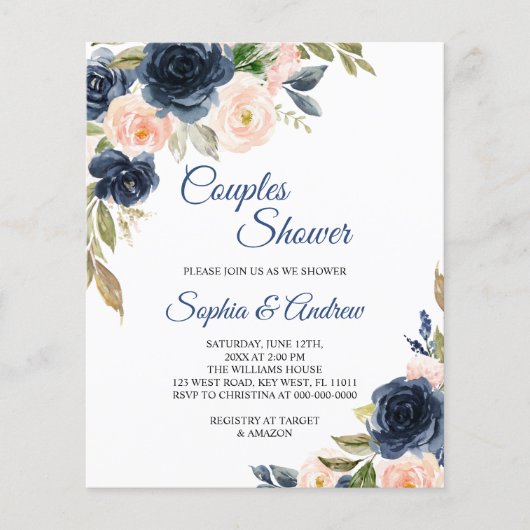 Papier Budget Marine Blue & Blush Couples Showinvite (Devant)