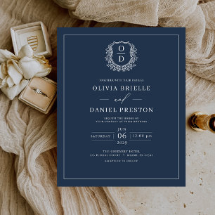 Papier Budget Marine Blue Crest Monogramme Mariage élégan