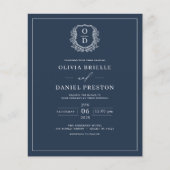 Papier Budget Marine Blue Crest Monogramme Mariage élégan (Devant)