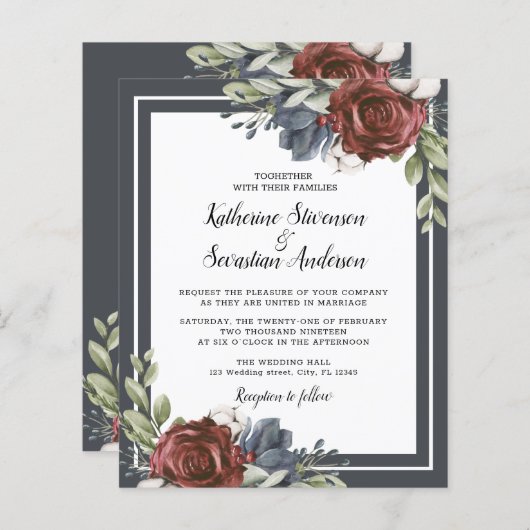 Papier Budget Marine Blue Dark Moody Floral Mariage Circu (Devant / Derrière)