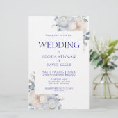 Papier Budget Marine Blue Floral Faire-part de mariage (Debout devant)