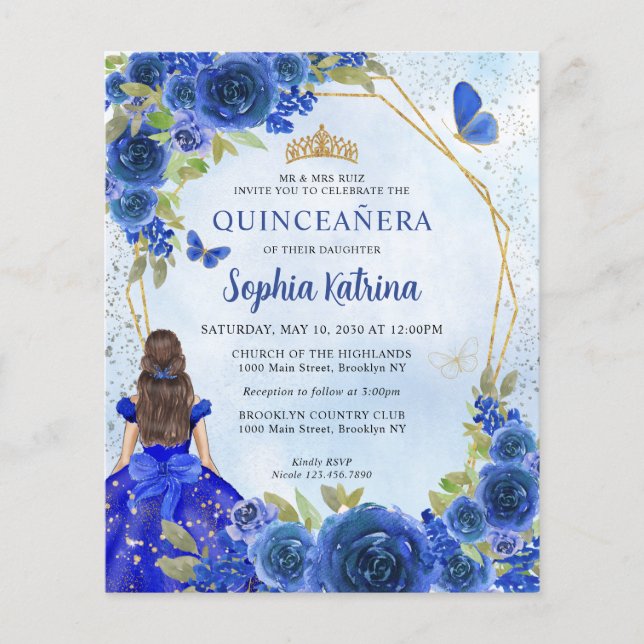 Papier Budget Marine Blue Floral Princesse Quinceañera Ph (Devant)