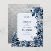 Papier Budget Marine Blue Floral Silver Faire-part de mar (Devant / Derrière)