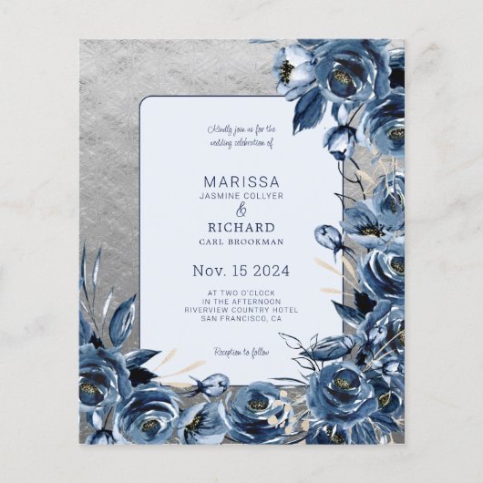 Papier Budget Marine Blue Floral Silver Faire-part de mar (Devant)