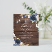 Papier Budget Marine Blue Flowers Rustic Faire-part de ma (Debout devant)