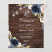 Papier Budget Marine Blue Flowers Rustic Faire-part de ma (Devant)