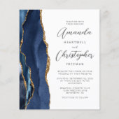 Papier Budget Marine Blue Gold Agate Faire-part de mariag (Devant)