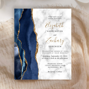 Papier Budget Marine Blue Gold Agate Marbre Mariage Invit