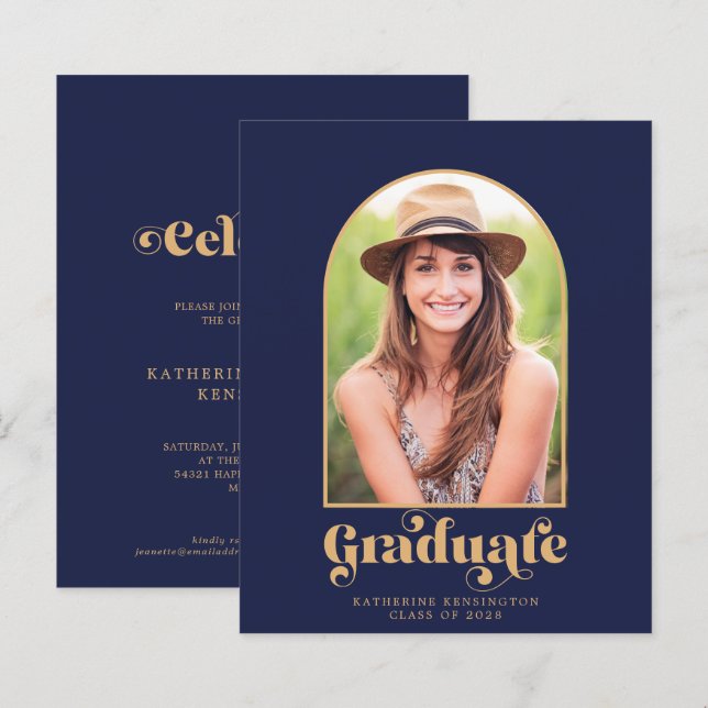 Papier Budget Marine Blue Gold Arch Photo Party Graduatio (Devant / Derrière)