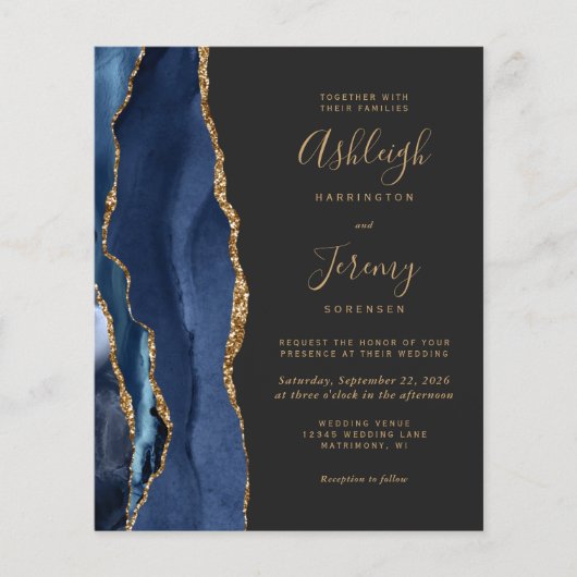 Papier Budget Marine Blue Gold Dark QR Code Mariage Invit (Devant)