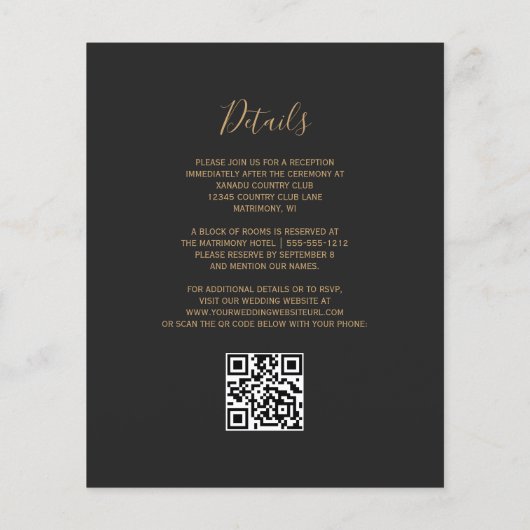 Papier Budget Marine Blue Gold Dark QR Code Mariage Invit (Dos)