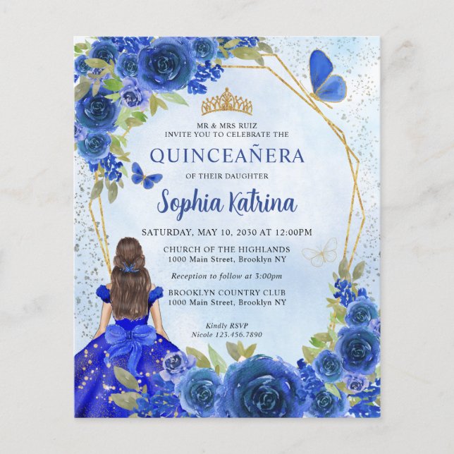 Papier Budget Marine Blue Gold Floral Princesse Quinceañe (Devant)