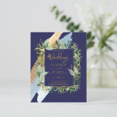 Papier BUDGET Marine Blue Gold Greenery Mariage Invite (Debout devant)