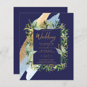 Papier BUDGET Marine Blue Gold Greenery Mariage Invite