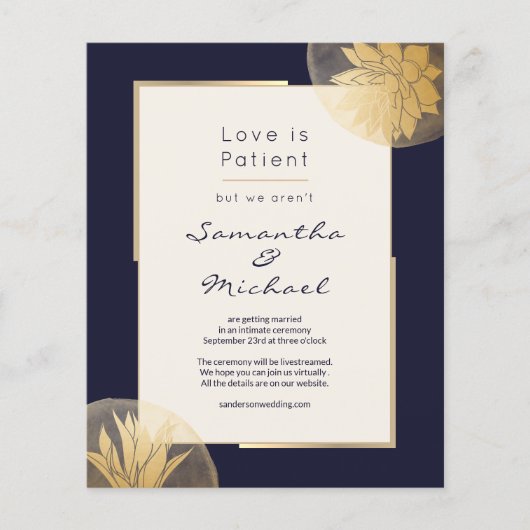 Papier Budget Marine Blue Gold Mariage réduit (Devant)