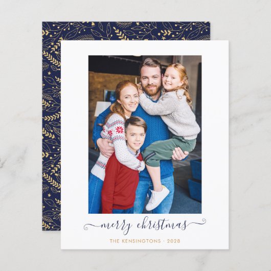 Papier BUDGET Marine Blue Gold Script Joyeux Noël (Devant / Derrière)