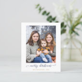 Papier BUDGET Marine Blue Gold Script Joyeux Noël Photo (Debout devant)