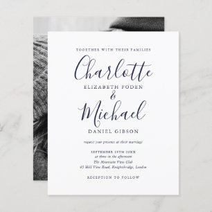Papier Budget Marine Blue Script Photo Faire-part de mari
