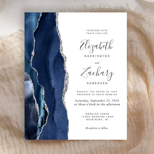 Papier Budget Marine Blue Silver Agate Mariage