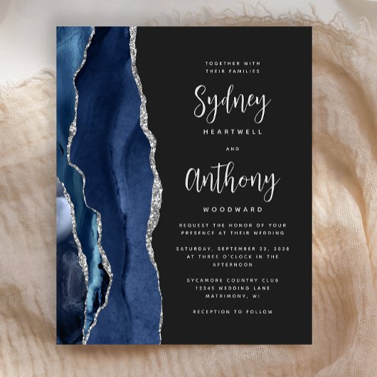 Papier Budget Marine Blue Silver Agate Mariage de calligr