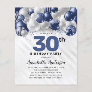 Papier Budget Marine Blue Silver Balloon Parties scintill