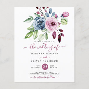 Papier Budget Marine Blue Wine Floral Faire-part de maria
