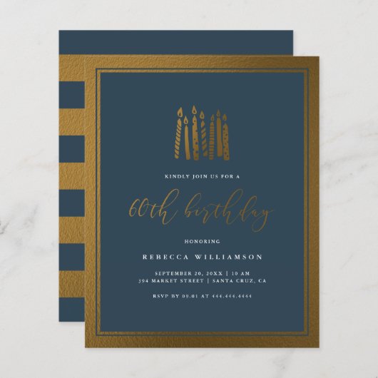 Papier Budget Marine Bougies bleu et or 60e anniversaire (Devant / Derrière)