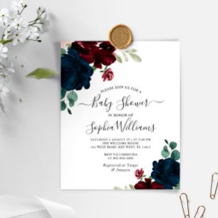 Papier Budget Marine & Bourgogne Baby shower Invitation