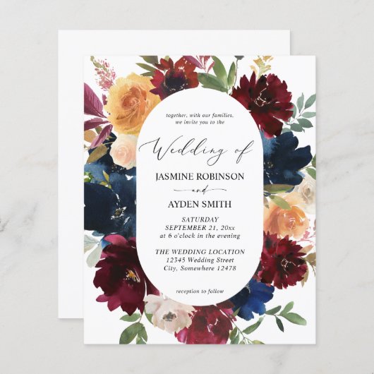 Papier Budget Marine, Bourgogne rose et Pêche Mariage Flo (Devant / Derrière)