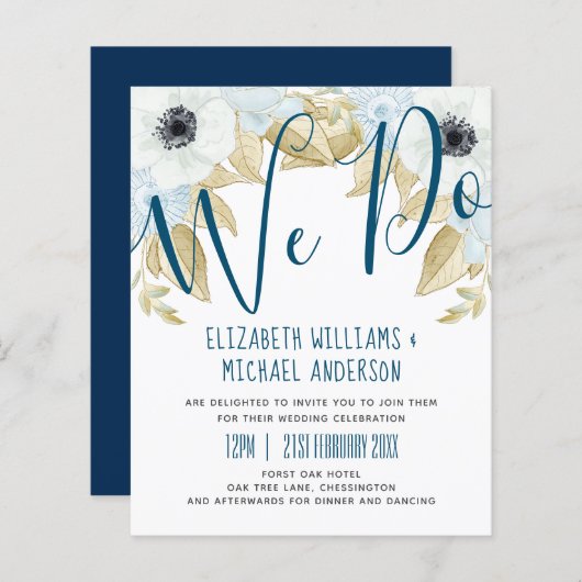 Papier Budget Marine Bue White Anemone Mariage Invitation (Devant / Derrière)