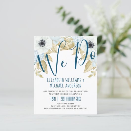 Papier Budget Marine Bue White Anemone Mariage Invitation (Debout devant)