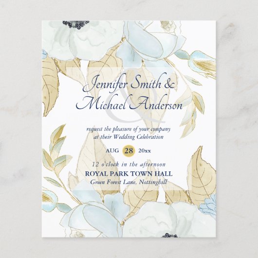 Papier Budget Marine Bue White Anemone Mariage Invitation (Devant)