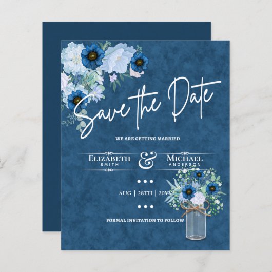 Papier Budget Marine Dusty Blue Floral Rustic Mariage (Devant / Derrière)